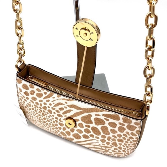 Michael Kors Carmen Small Pouchette Crossbody Bag Camel Multi - Picture 8 of 11